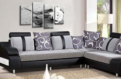 LR Floral White Rose Wall Art Picture – Grey Framed 4 Panel Split Canvas Print | Ready to Hang | Modern Wall Art for Living Room, Bedroom & Office