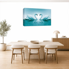 LR Love Heart Swans Wall Art Picture – Teal & White Framed Canvas Print | Ready to Hang | Modern Wall Art for Living Room, Bedroom & Office