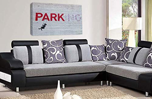 LR Banksy No Parking Art Print Grey Red Girl on Swing Framed Canvas Wall Picture Ready to Hang