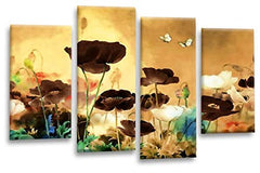 LR Floral Rose Poppy Wall Art Picture Cream Brown Chinese Flower Framed Canvas Split Panel Print