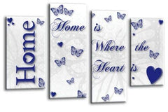 LR Love Quote Home Wall Art Picture – Blue & White Framed 4 Panel Split Canvas Print | Ready to Hang | Modern Wall Art for Living Room, Bedroom & Office