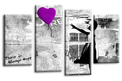 LR Banksy Heart Art Print Purple Grey Framed Canvas Split Panel Wall Picture Ready to Hang