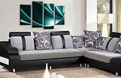 LR Abstract Wall Art Print Teal Black White Stripes Swirls Framed Split Panel Picture Ready to Hang