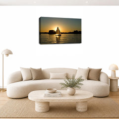 LR Sunset Beach Wall Art Picture – Seascape Framed Canvas Print | Ready to Hang | Modern Wall Art for Living Room, Bedroom & Office