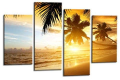LR Sunset Beach Wall Art Picture – Seascape Framed 4 Panel Split Canvas Print | Ready to Hang | Modern Wall Art for Living Room, Bedroom & Office