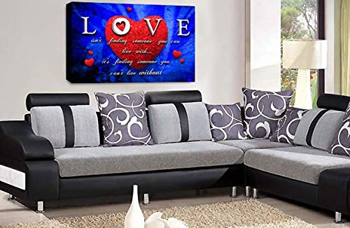 LR Love Quote Wall Art Picture Blue Red Heart Framed Canvas Print Ready to Hang