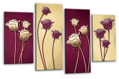 LR Floral Rose Canvas Art Picture Purple Cream Flower Love Framed Split Panel Print