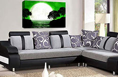 LR Abstract Landscape Wall Art Picture Green Black White Big Moon Seascape Framed Canvas Print