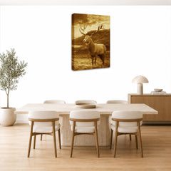 LR Highland Stag Wall Art Picture – Brown Framed Canvas Print | Ready to Hang | Modern Wall Art for Living Room, Bedroom & Office