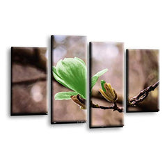 LR Floral Rose Wall Art Picture – Grey & Green Framed 4 Panel Split Canvas Print | Ready to Hang | Modern Wall Art for Living Room, Bedroom & Office