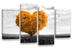 LR Floral Love Heart Wall Art Picture Abstract Tree Orange Grey Flower Framed Split Print Ready to Hang