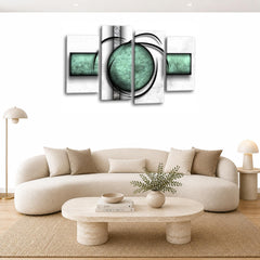 LR Abstract Wall Art Picture – White & Duck Egg Modern Framed 4 Panel Split Canvas Print | Ready to Hang | Modern Wall Art for Living Room, Bedroom & Office