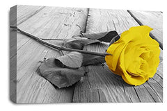 LR Floral Yellow Rose Wall Art Picture – Grey & White Framed Canvas Print | Ready to Hang | Modern Wall Art for Living Room, Bedroom & Office