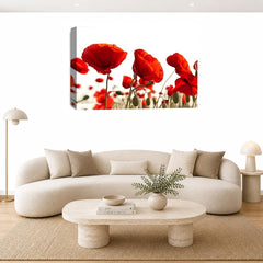 LR Floral Poppy Rose Wall Art Picture – Red & White Framed Canvas Print | Ready to Hang | Modern Wall Art for Living Room, Bedroom & Office