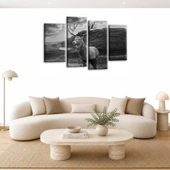 LR Large Highland Stag Wall Art Picture Framed 4 Panel Split Canvas Print | Ready to Hang | Modern Wall Art for Living Room, Bedroom & Office