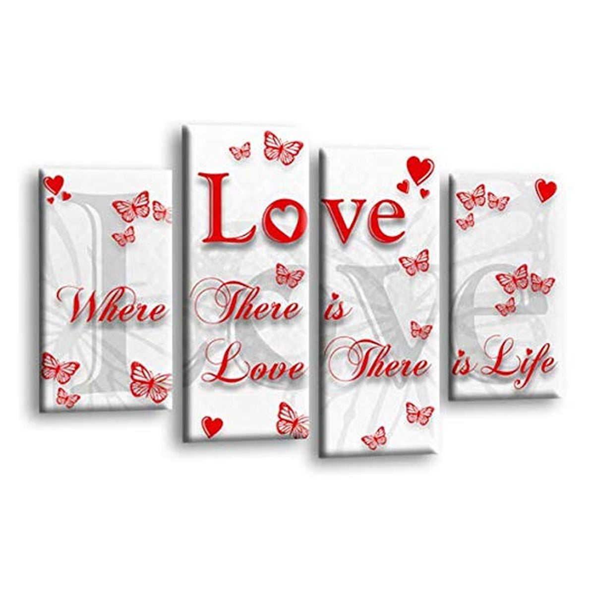 LR Love Quote Wall Art Picture – Red & White Framed 4 Panel Split Canvas Print | Ready to Hang | Modern Wall Art for Living Room, Bedroom & Office
