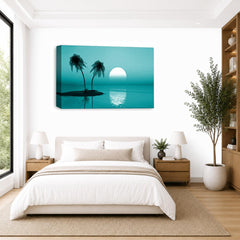 LR Sunset Beach Wall Art Picture – Teal Seascape Framed 4 Panel Split Canvas Print | Ready to Hang | Modern Wall Art for Living Room, Bedroom & Office