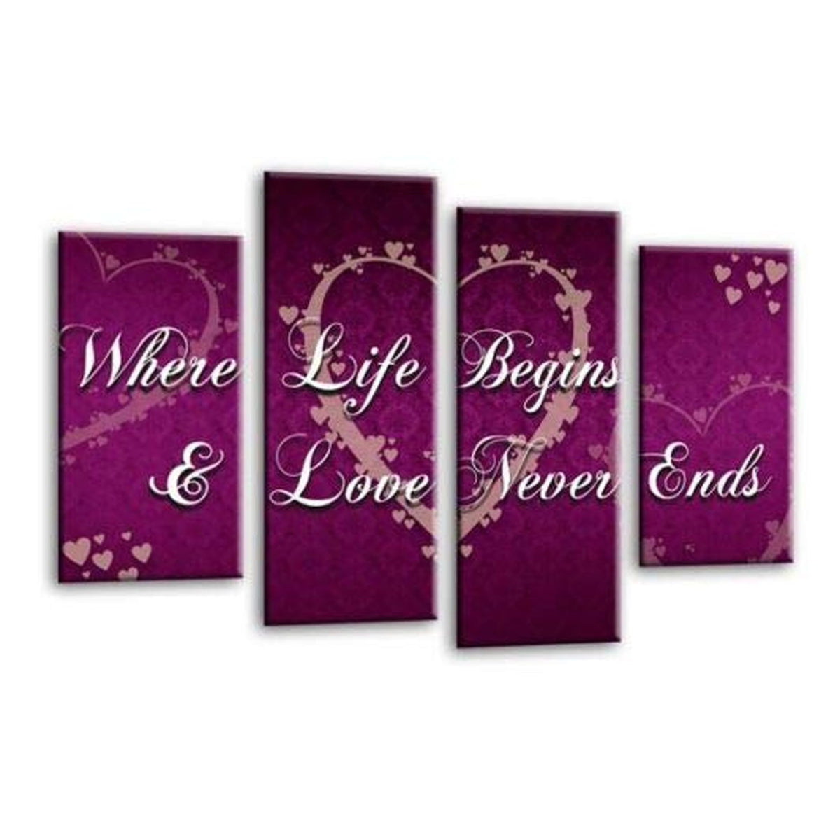 LR Love Quote Wall Art Picture – Purple & Grey Framed 4 Panel Split Canvas Print | Ready to Hang | Modern Wall Art for Living Room, Bedroom & Office