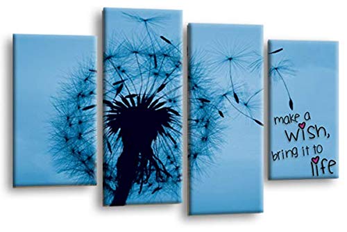LR Abstract Floral Wall Art Picture Make a Wish Quote Grey Blue Framed Split Canvas Print
