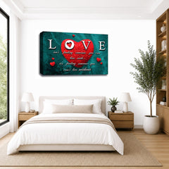 LR Love Quote Wall Art Picture – Red & Teal Framed Canvas Print | Ready to Hang | Modern Wall Art for Living Room, Bedroom & Office