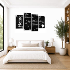 LR Love Quote Home Wall Art Picture – Black & White Framed 4 Panel Split Canvas Print | Ready to Hang | Modern Wall Art for Living Room, Bedroom & Office