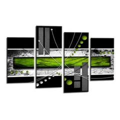 LR Abstract Wall Art Picture – Green & Lime Modern Framed 4 Panel Split Canvas Print | Ready to Hang | Modern Wall Art for Living Room, Bedroom & Office