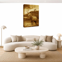 LR Highland Stag Wall Art Picture – Brown Framed Canvas Print | Ready to Hang | Modern Wall Art for Living Room, Bedroom & Office