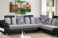 LR Green Abstract Wall Art Picture Cream Squares Checks Framed Canvas Split Print Ready to Hang