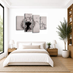 LR Abstract Floral Wall Art Picture – Grey Framed 4 Panel Split Canvas Print | Ready to Hang | Modern Wall Art for Living Room, Bedroom & Office