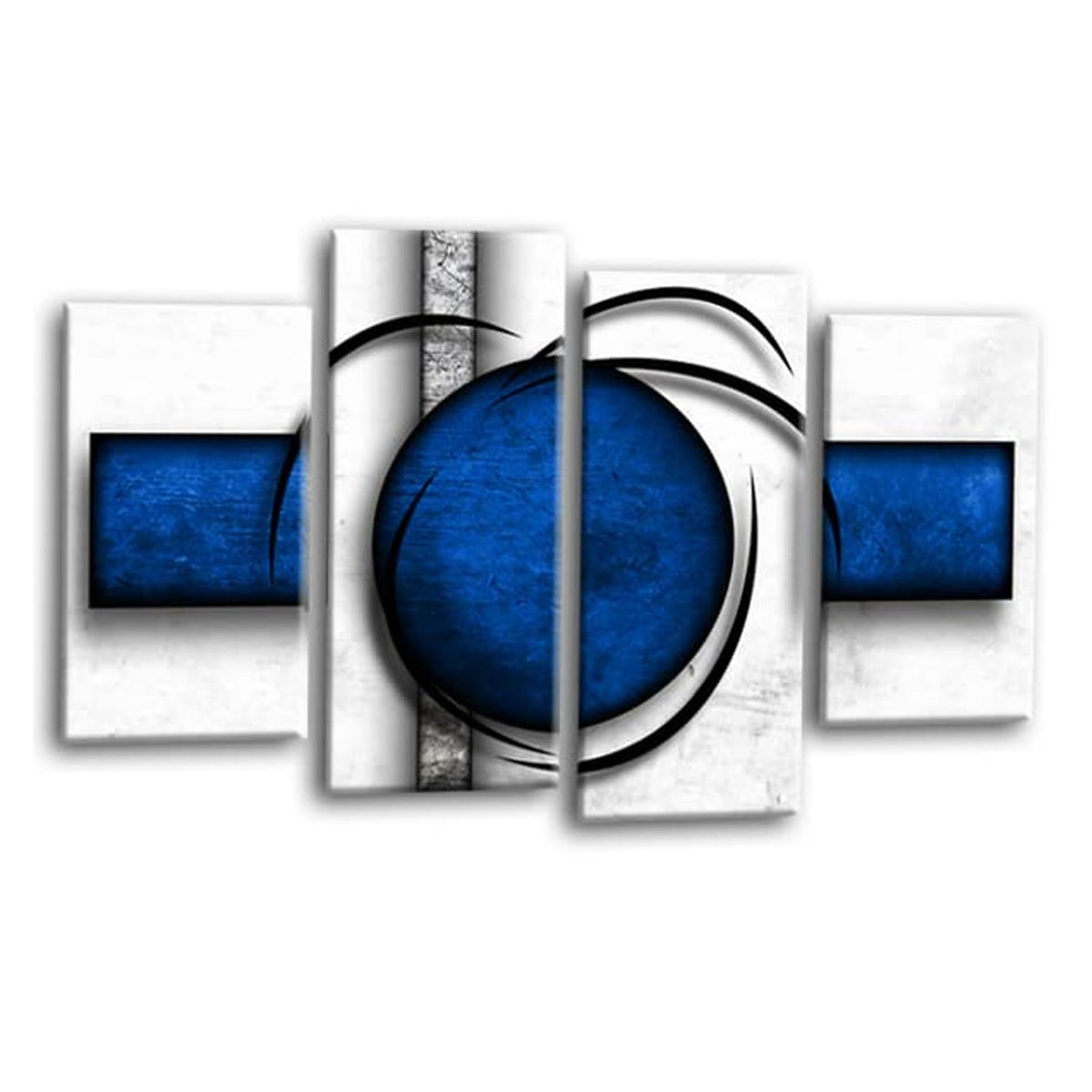 LR Abstract Wall Art Picture – Blue & White Modern Framed 4 Panel Split Canvas Print | Ready to Hang | Modern Wall Art for Living Room, Bedroom & Office