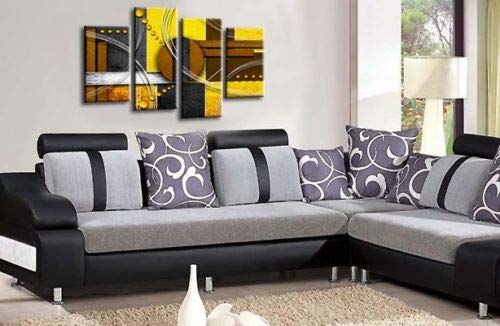LR Abstract Wall Art Canvas Picture Yellow White Grey Circles Home Framed Split Panel Print Ready to Hang