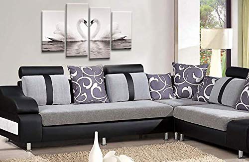 Love Heart Swans Wall Art Picture Grey White Cream Framed Kissing Canvas Split Panel Print