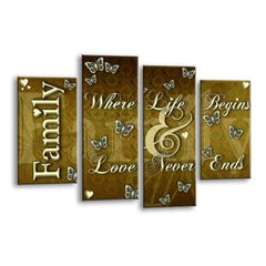 LR Family Love Quote Wall Art Picture – Cream & Brown Framed 4 Panel Split Canvas Print | Ready to Hang | Modern Wall Art for Living Room, Bedroom & Office