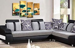 LR Floral Wall Art Print Rose Poppy Cream Teal Chinese Flower Framed Canvas Split Landscape Picture