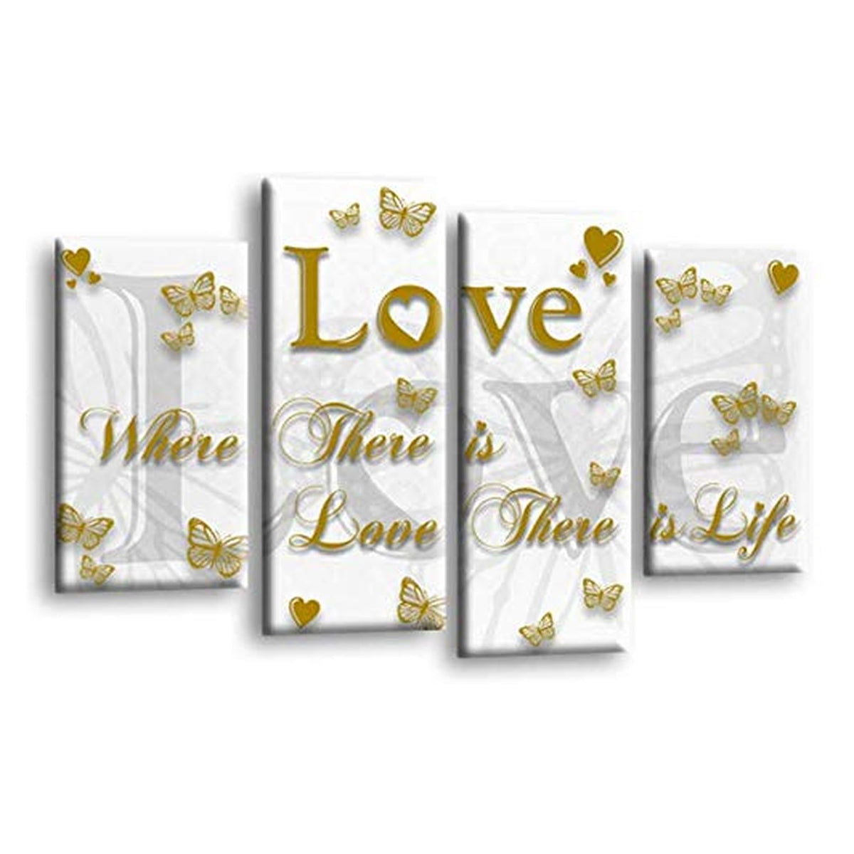 LR Love Quote Wall Art Picture – Gold & White Framed 4 Panel Split Canvas Print | Ready to Hang | Modern Wall Art for Living Room, Bedroom & Office