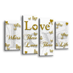 LR Love Quote Wall Art Picture – Gold & White Framed 4 Panel Split Canvas Print | Ready to Hang | Modern Wall Art for Living Room, Bedroom & Office