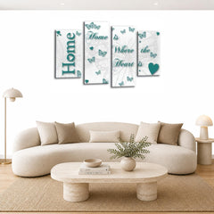 LR Love Wall Art Picture – Teal & White Quote Framed 4 Panel Split Canvas Print | Ready to Hang | Modern Wall Art for Living Room, Bedroom & Office