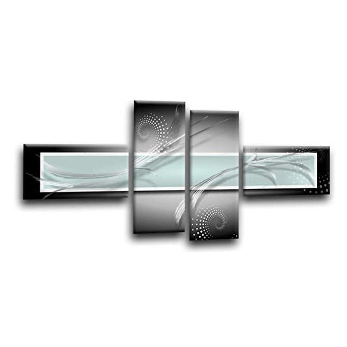 LR Abstract Wall Art Picture – Black, White & Duck Egg Modern Framed 4 Panel Split Canvas Print | Ready to Hang | Modern Wall Art for Living Room, Bedroom & Office