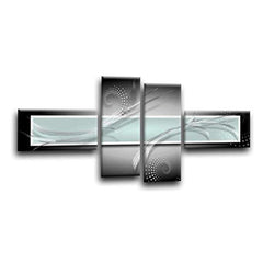 LR Abstract Wall Art Picture – Black, White & Duck Egg Modern Framed 4 Panel Split Canvas Print | Ready to Hang | Modern Wall Art for Living Room, Bedroom & Office