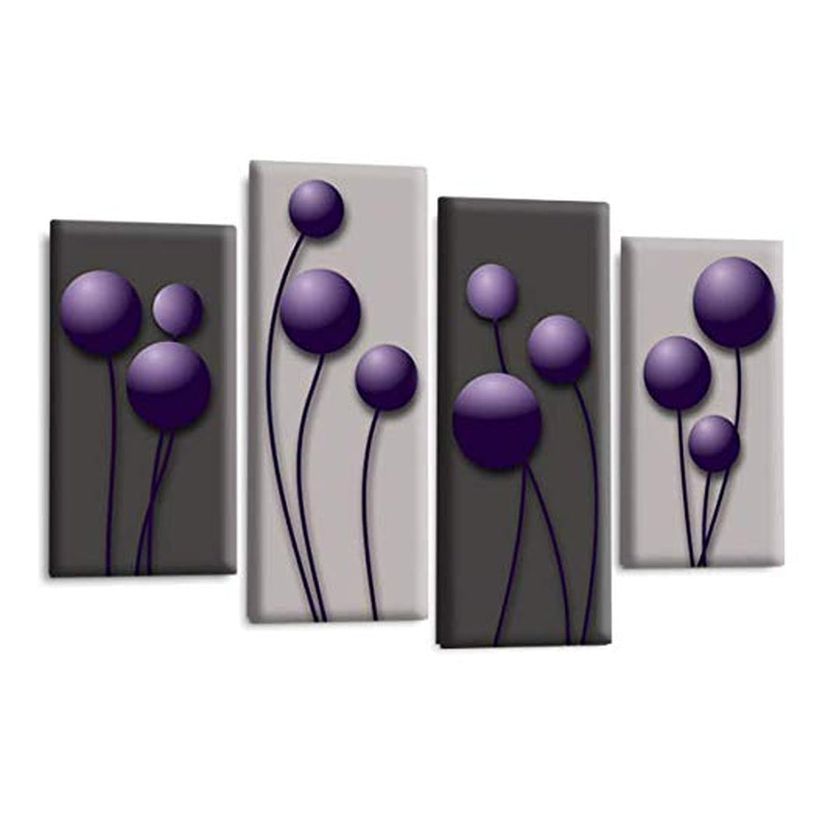 LR Purple Floral Rose Wall Art Picture – Grey Framed 4 Panel Split Canvas Print | Ready to Hang | Modern Wall Art for Living Room, Bedroom & Office
