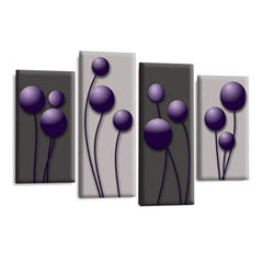 LR Purple Floral Rose Wall Art Picture – Grey Framed 4 Panel Split Canvas Print | Ready to Hang | Modern Wall Art for Living Room, Bedroom & Office