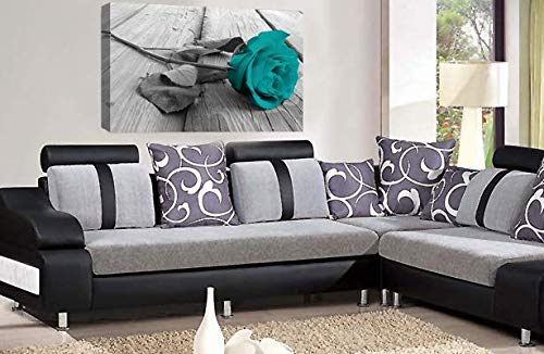 LR Floral Teal Rose Wall Art Grey White Flower Canvas Picture Print Ready to Hang