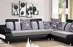 LR Floral Rose Tulip Wall Art Picture Flower Grey White Framed Split Print Ready to Hang