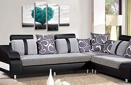 LR Floral Love Heart Wall Art Print Abstract Tree Teal Grey Flower Framed Split Picture Ready to Hang