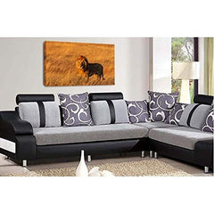 LR African Lion Cat Wall Art Picture Gold Animal Framed Canvas Panel Print Ready to Hang