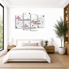 LR Live Laugh Wall Art Picture – Red & White Love Quote Framed 4 Panel Split Canvas Print | Ready to Hang | Modern Wall Art for Living Room, Bedroom & Office