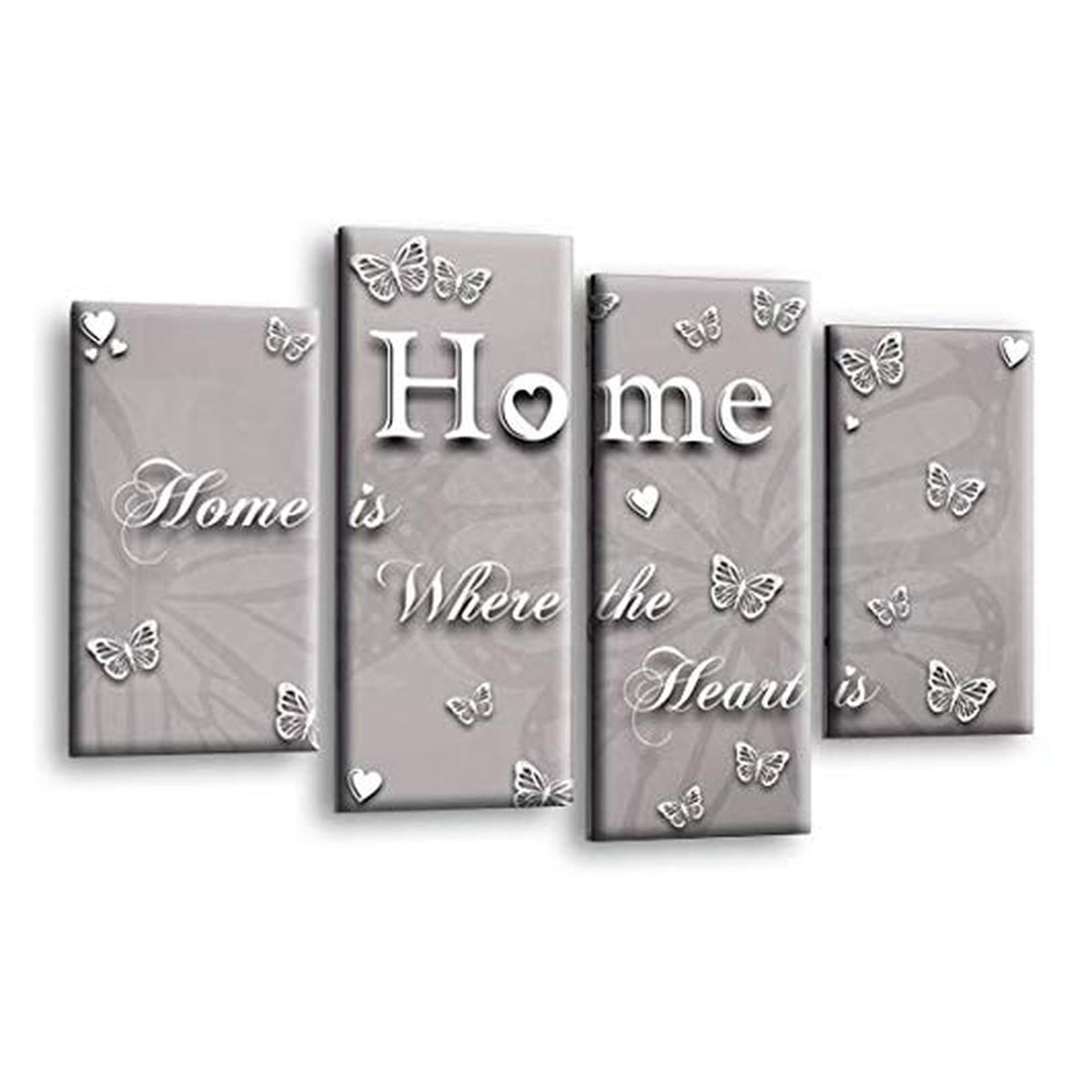 LR Love Quote Home Wall Art Picture – Grey & White Framed 4 Panel Split Canvas Print | Ready to Hang | Modern Wall Art for Living Room, Bedroom & Office