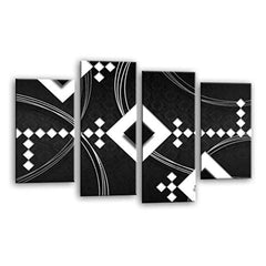 LR Abstract Wall Art Picture – Black & White Modern Framed 4 Panel Split Canvas Print | Ready to Hang | Modern Wall Art for Living Room, Bedroom & Office