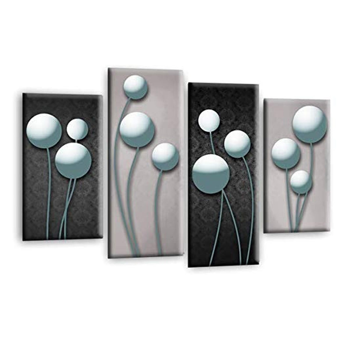 LR Duck Egg Floral Rose Wall Art Picture – Grey Framed 4 Panel Split Canvas Print | Ready to Hang | Modern Wall Art for Living Room, Bedroom & Office