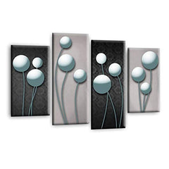 LR Duck Egg Floral Rose Wall Art Picture – Grey Framed 4 Panel Split Canvas Print | Ready to Hang | Modern Wall Art for Living Room, Bedroom & Office
